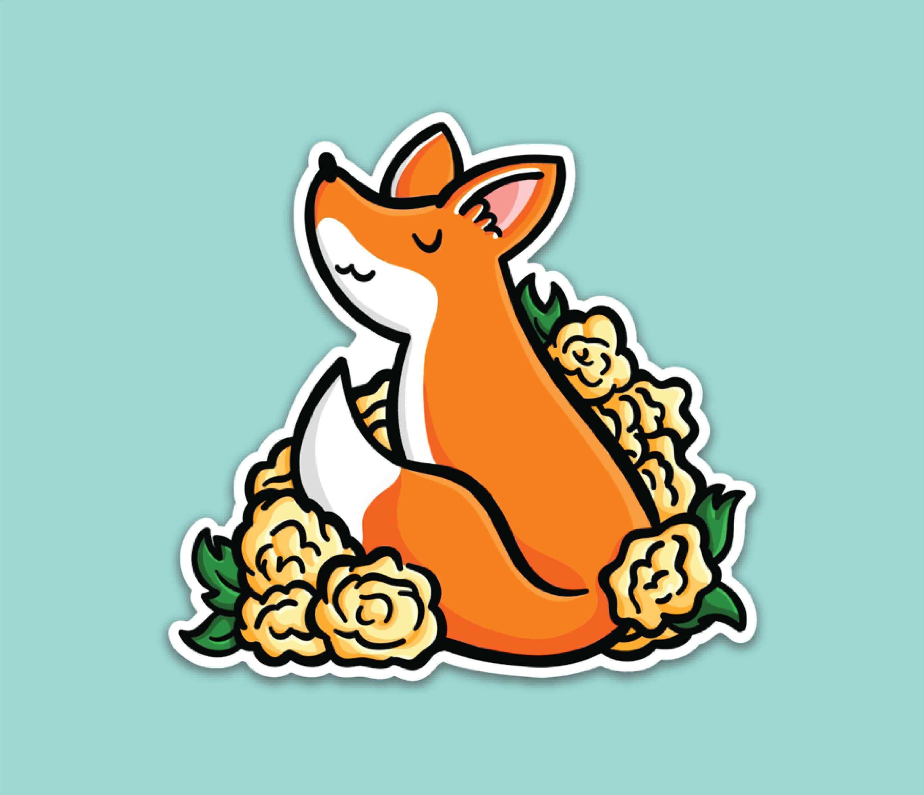 Fox with Yellow Roses Sticker (Discontinued!)