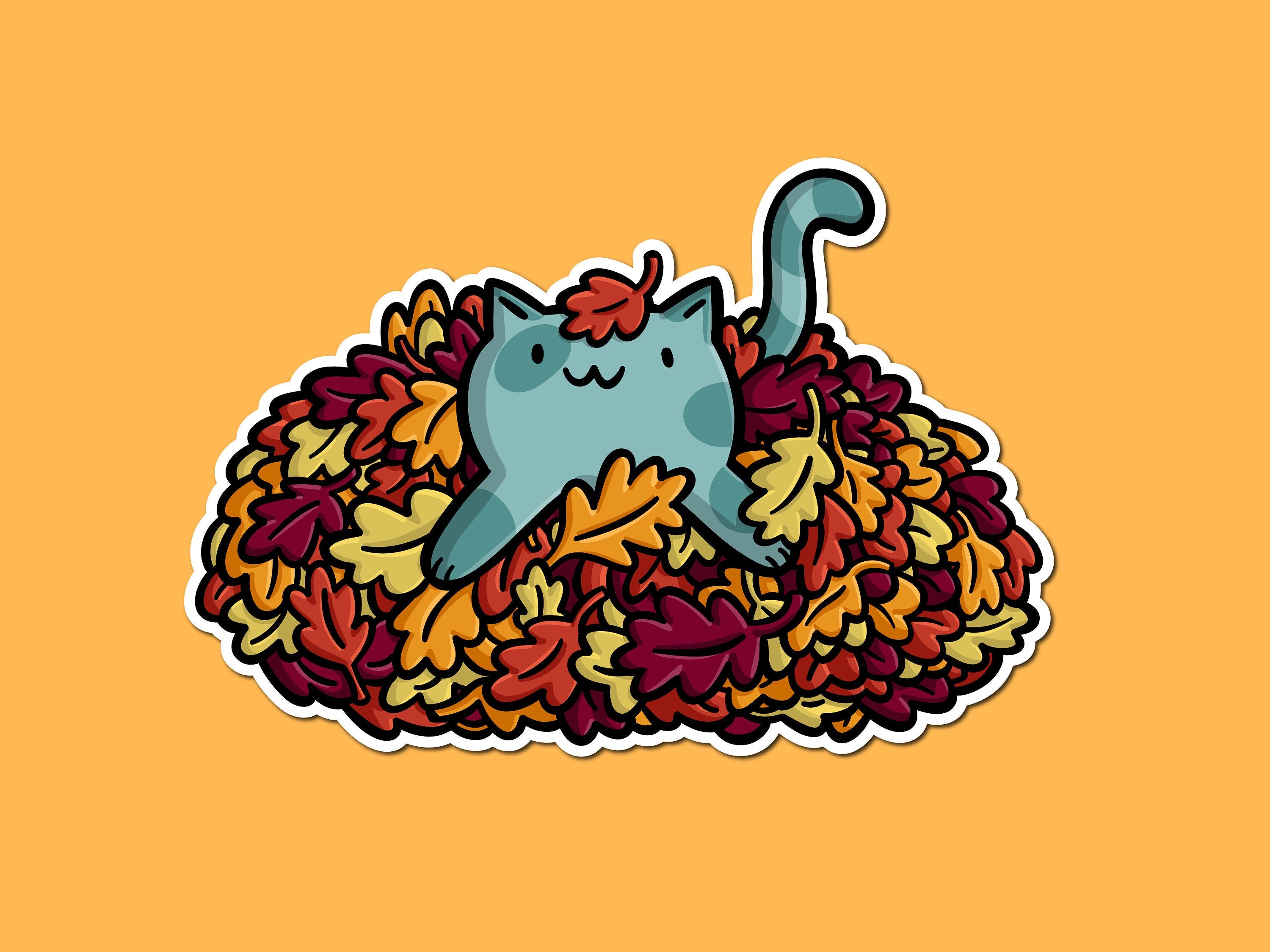 Fall Leaves Cat Vinyl Sticker