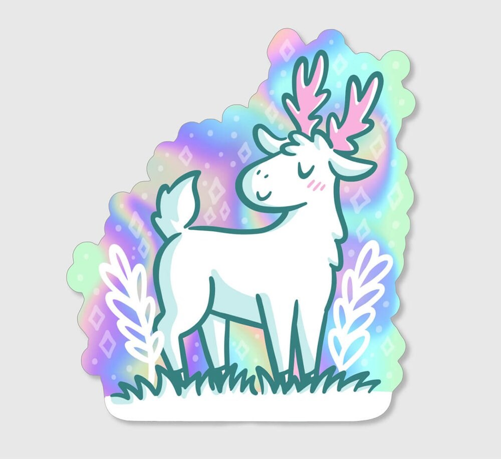 White Deer Holographic Sticker