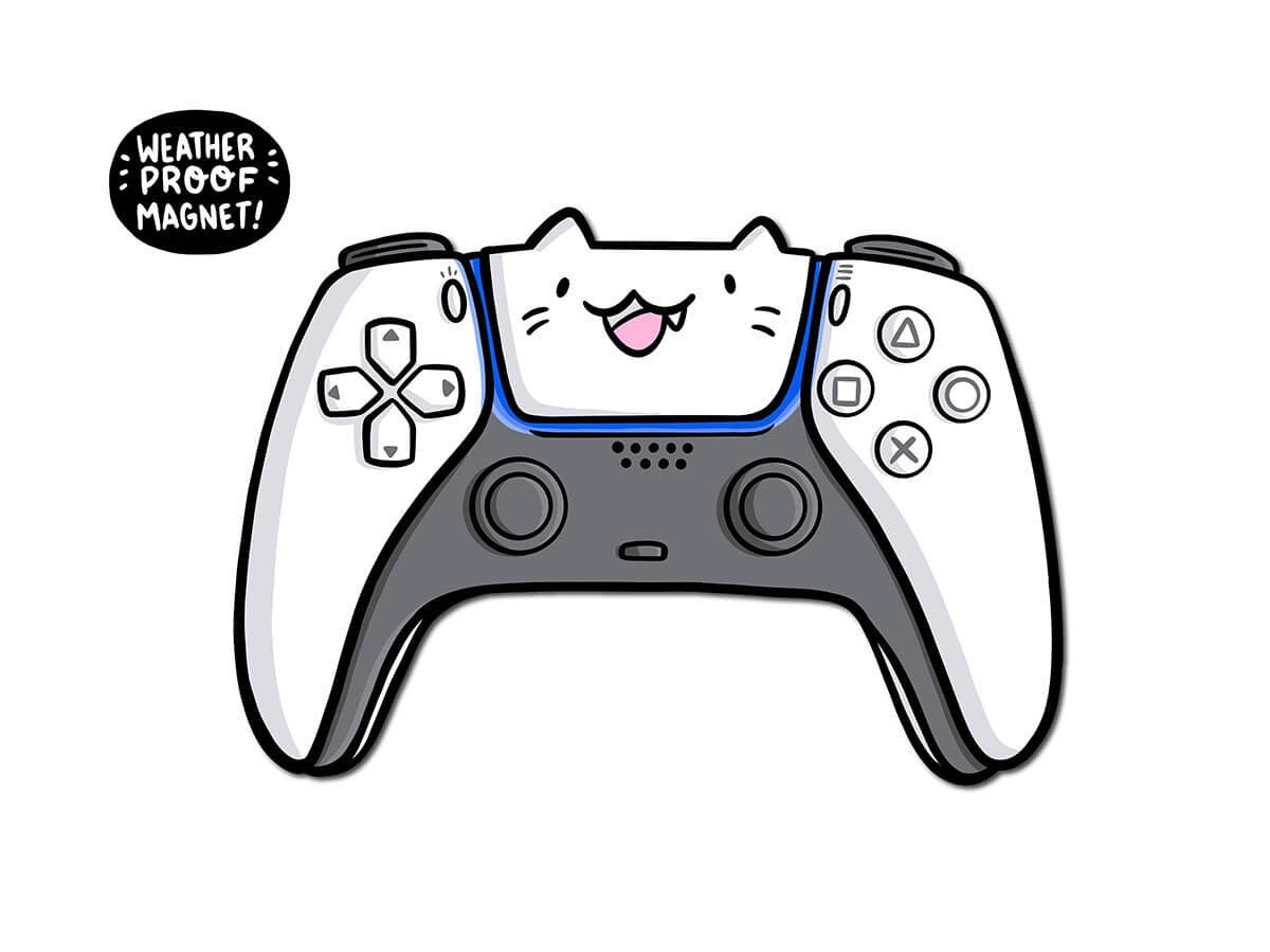 Video Game Controller Cat Magnet (White)