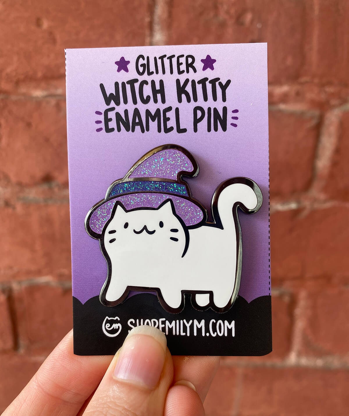 Witch Cat Glitter Enamel Pin