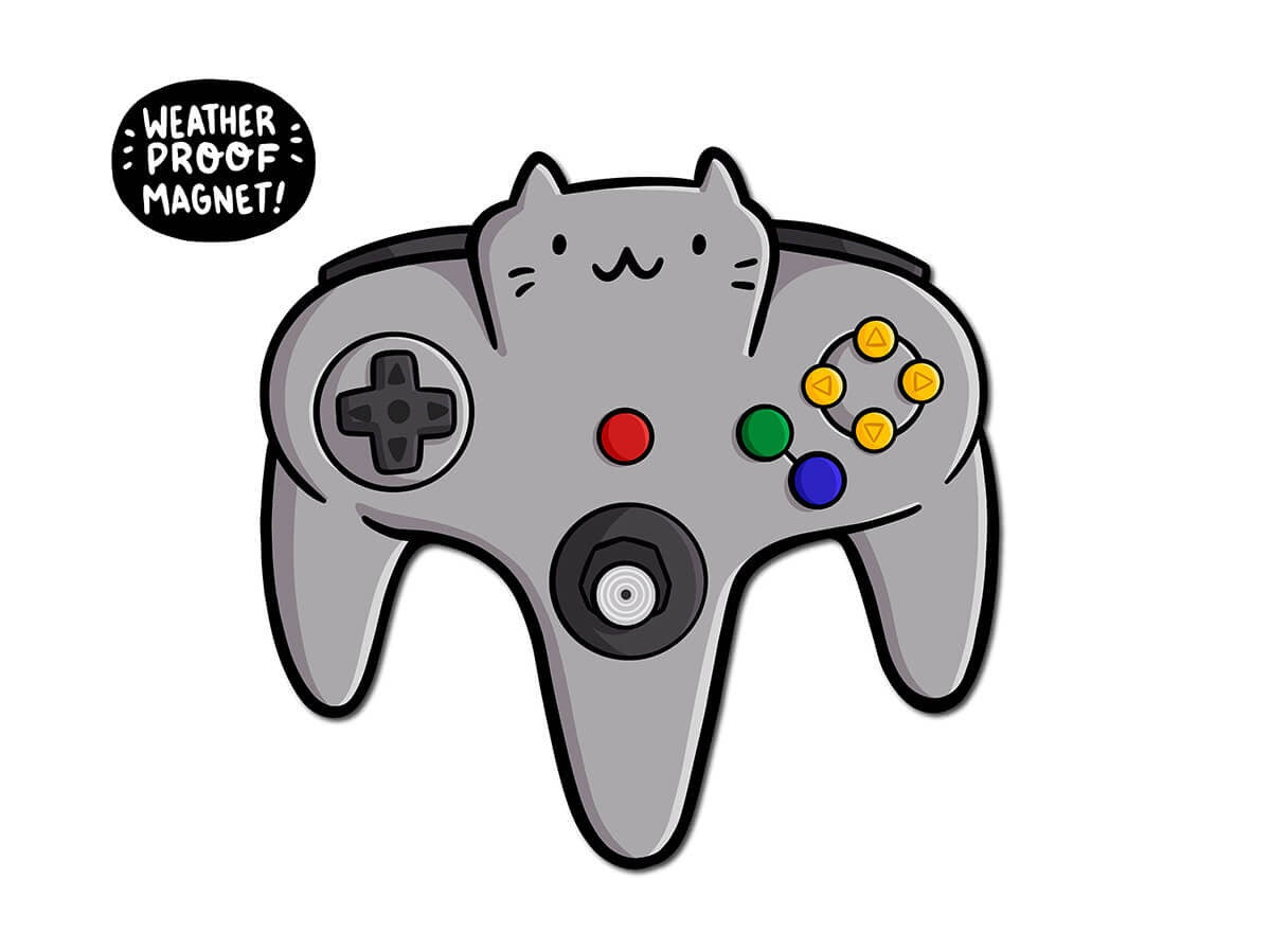 Video Game Controller Cat Magnet (Retro Gray)