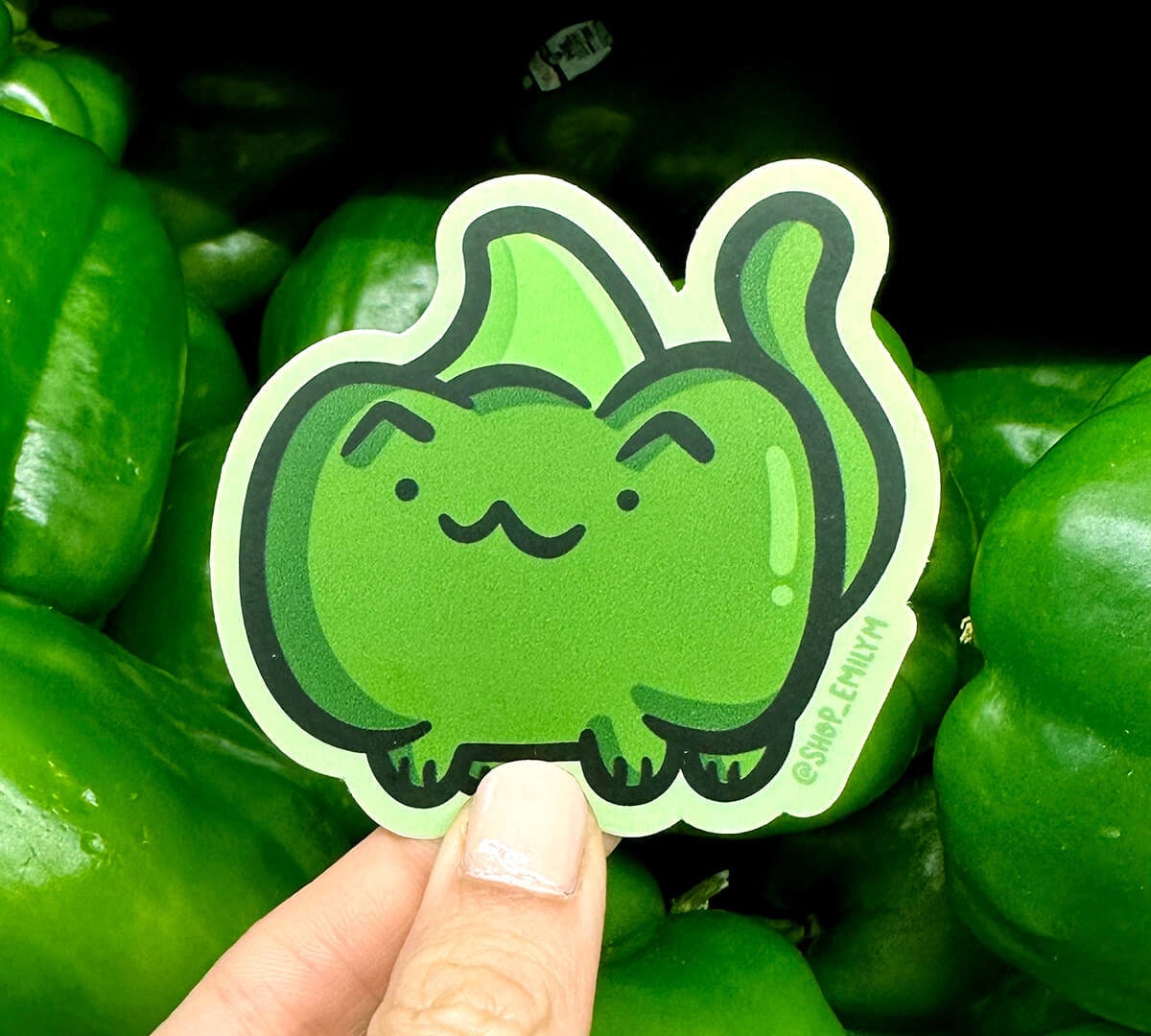 Green Bell Pepper Cat Sticker