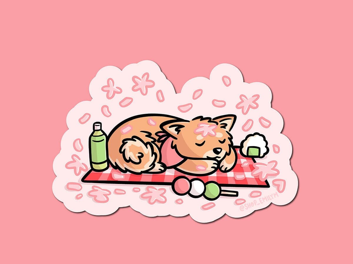 Sleepy Sakura Shiba Sticker