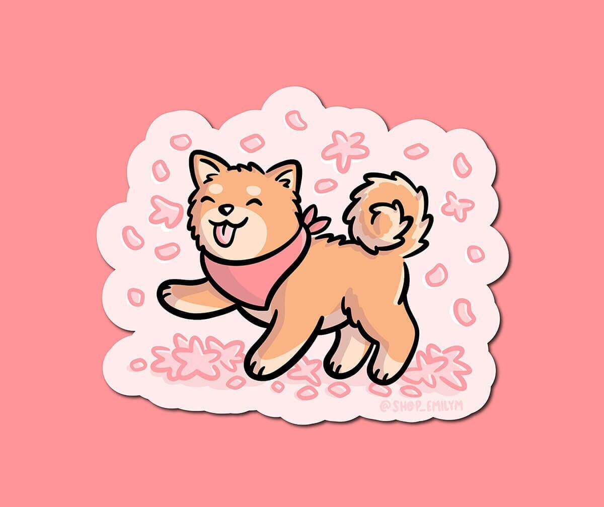 Happy Sakura Shiba Sticker