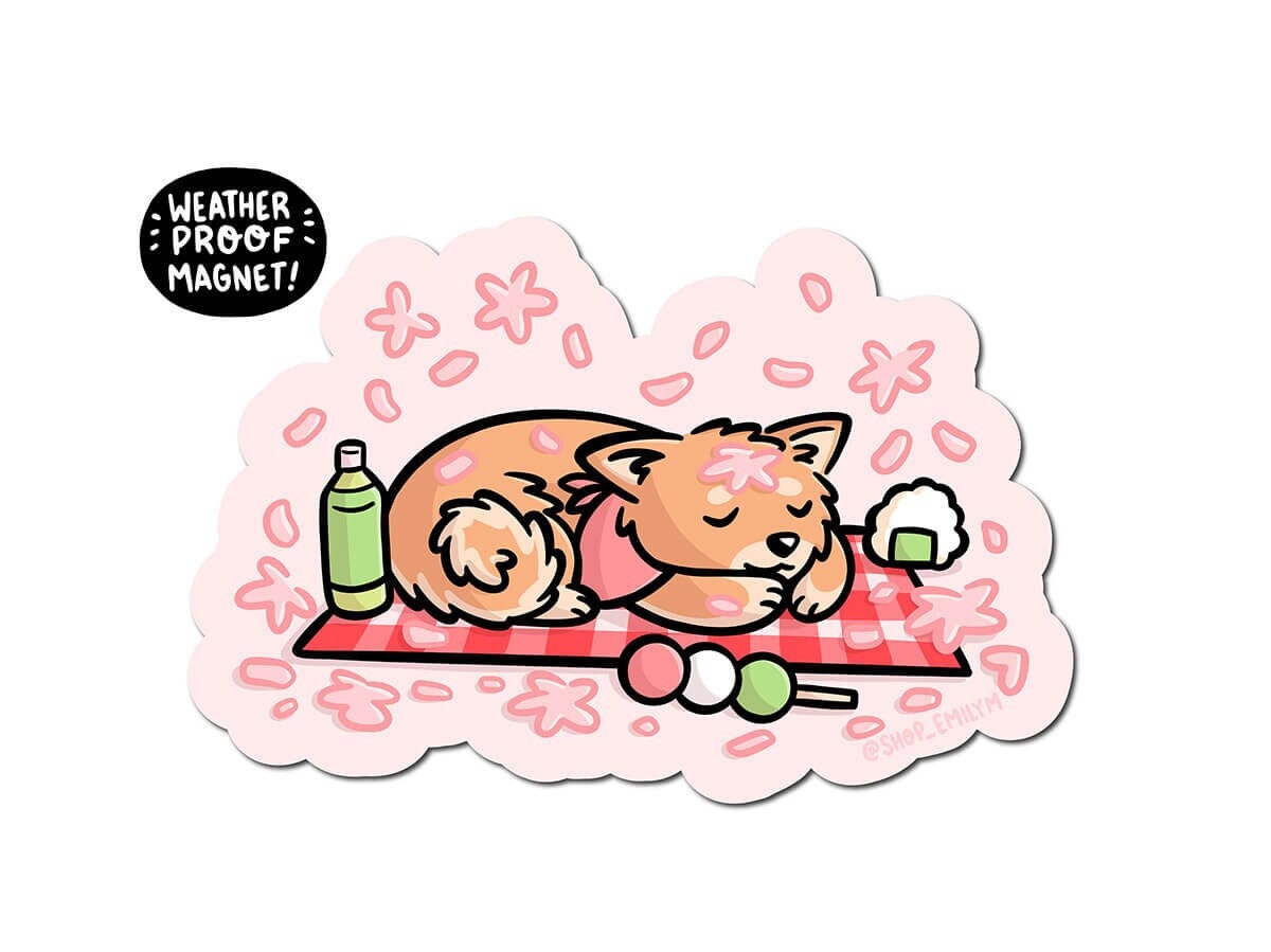 Sleepy Sakura Shiba Magnet