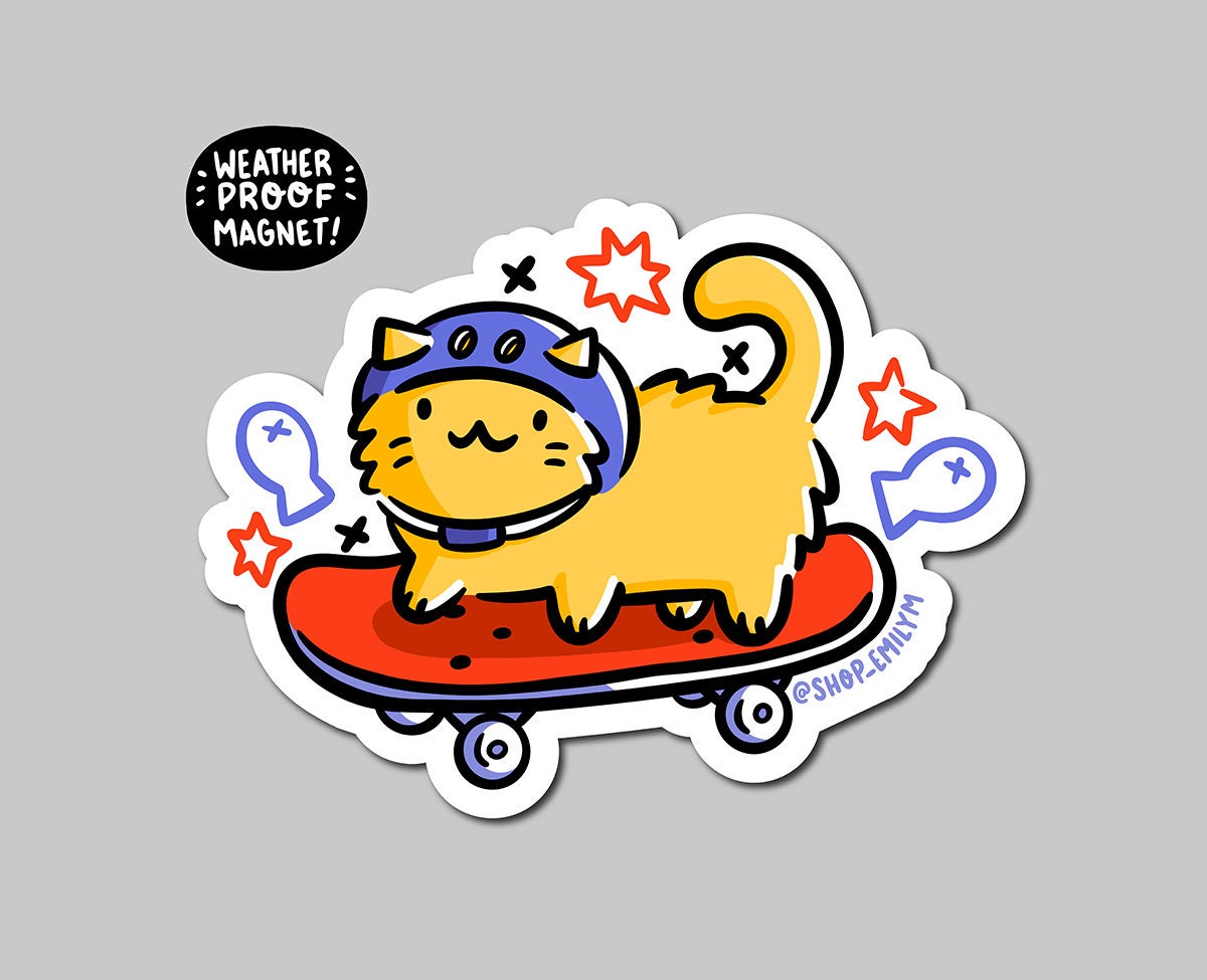 Skateboarding Cat Magnet