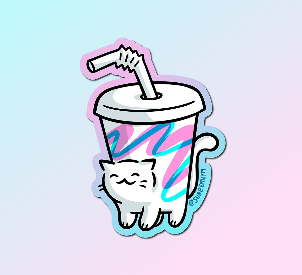 Soft Drink Cup Cat Sticker