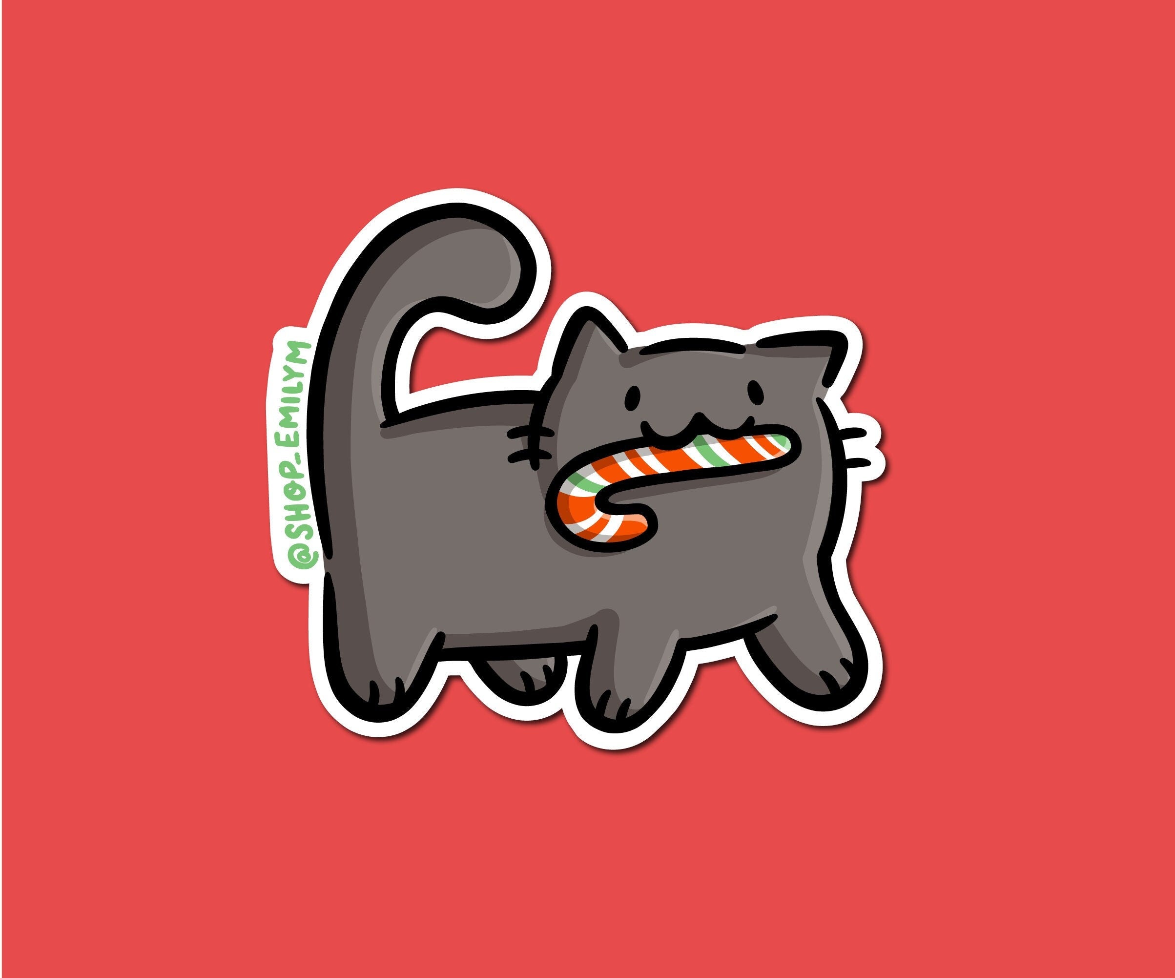 Candy Cane Cat Sticker
