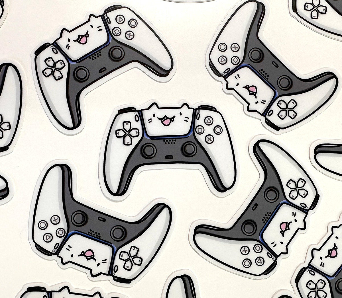 Video Game Controller Cat Mini Sticker (White)