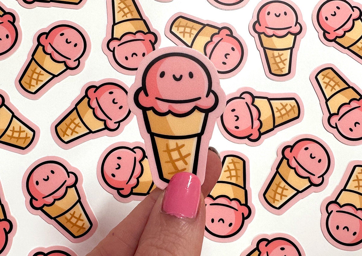 Ice Cream Cone Mini Sticker (Strawberry)