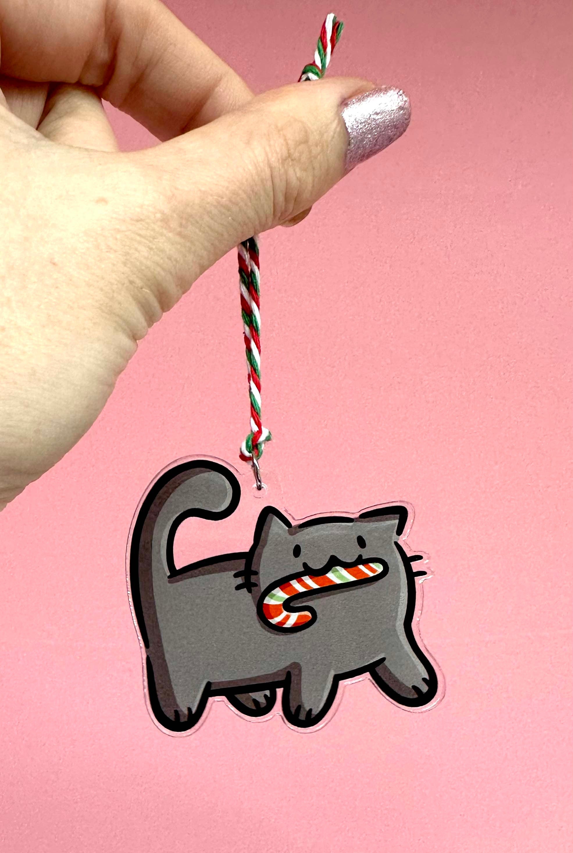 Candy Cane Cat Ornament