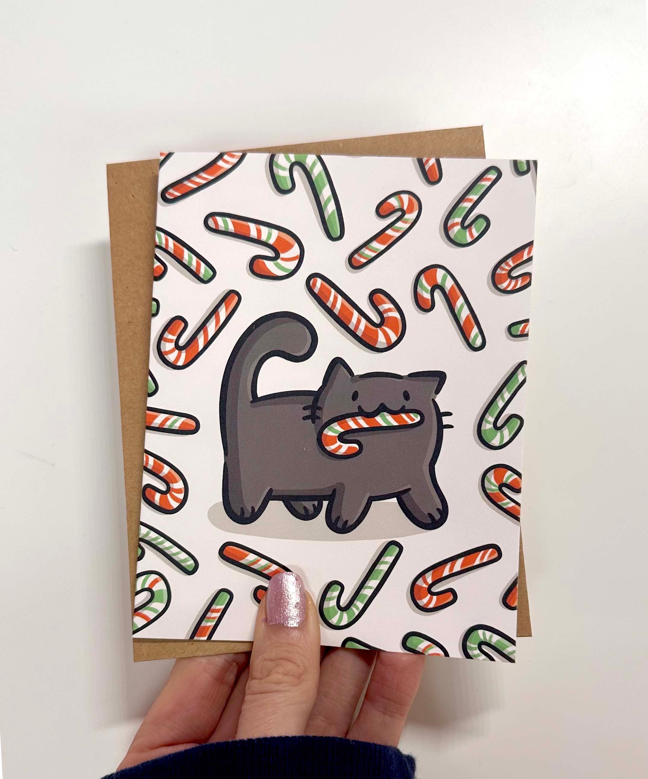 Candy Cane Cat Holiday Card