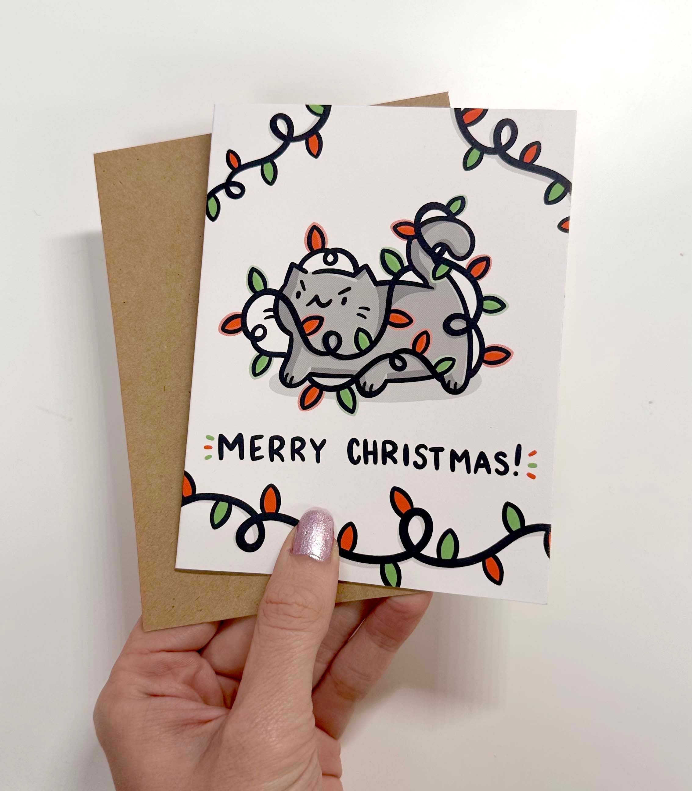 Little Christmas Lights Cat Holiday Card
