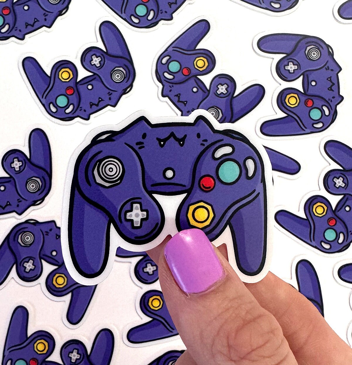 Video Game Controller Cat Mini Sticker (Purple)