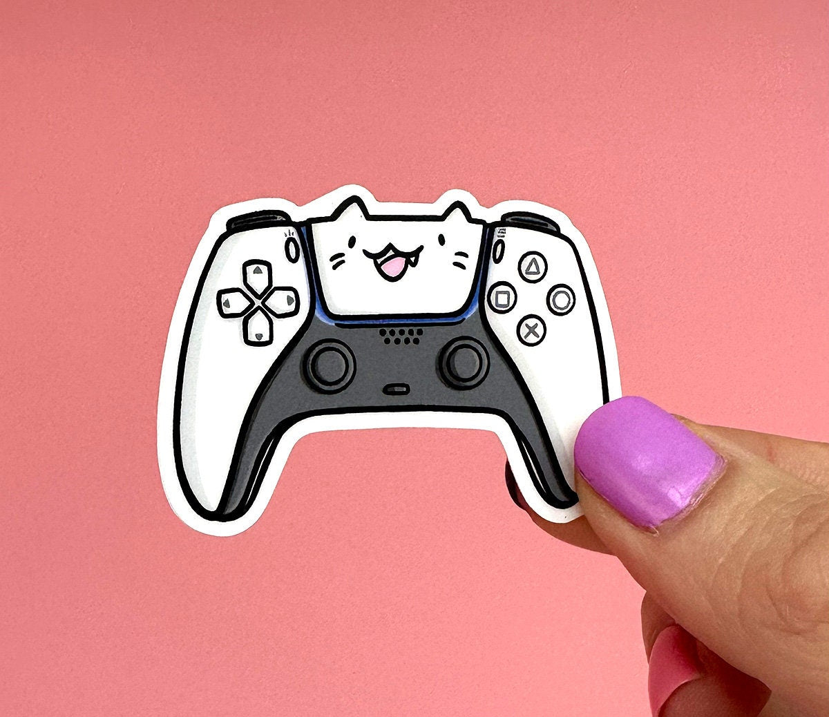 Video Game Controller Cat Mini Sticker (White)