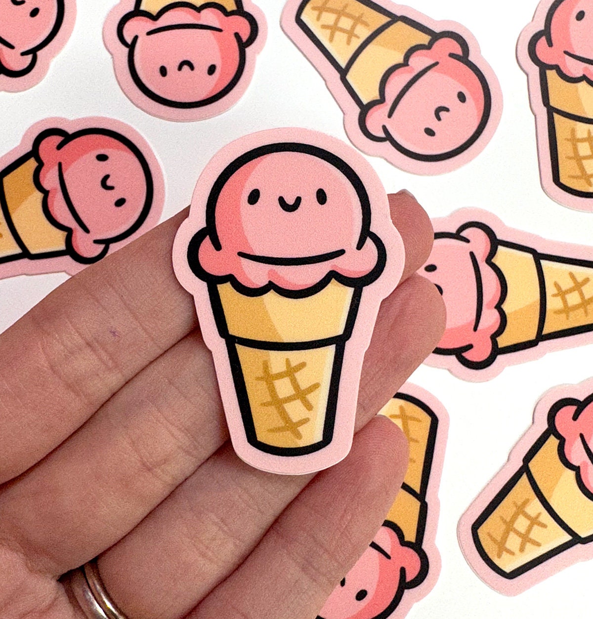 Ice Cream Cone Mini Sticker (Strawberry)