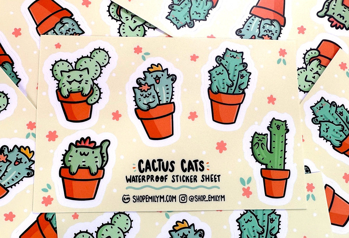 Cactus Cats Waterproof Sticker Sheet